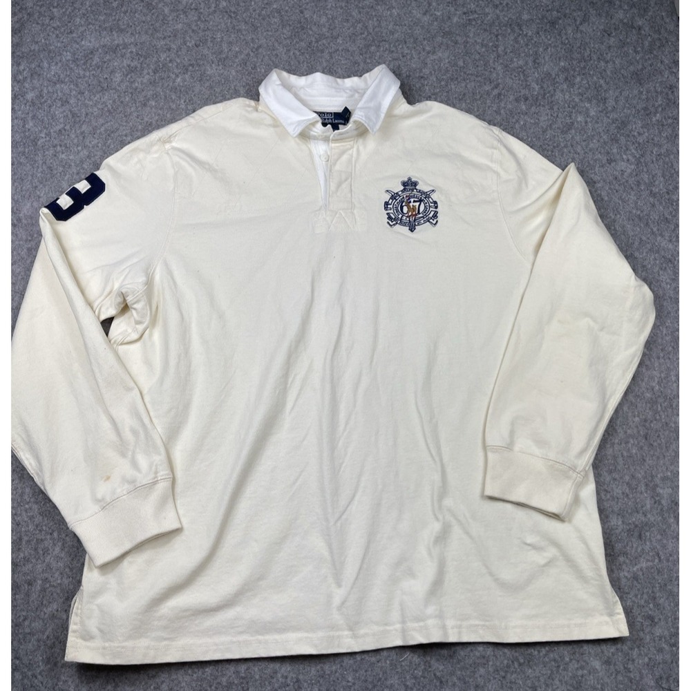 Vintage Polo Ralph Lauren Shirt Mens L Cream Rugby Bleeker Street 67 Equestrian